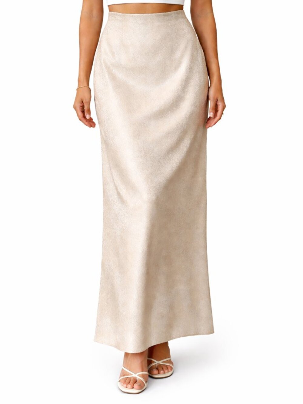 Cache Champagne Satin Maxi Skirt Size 4 Jacquard Slip Skirt Elegant